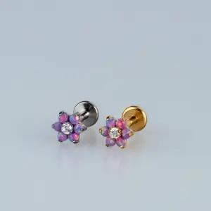 Toptan G23 Titanyum Opal Çiçek Piercing Beyaz 8mm