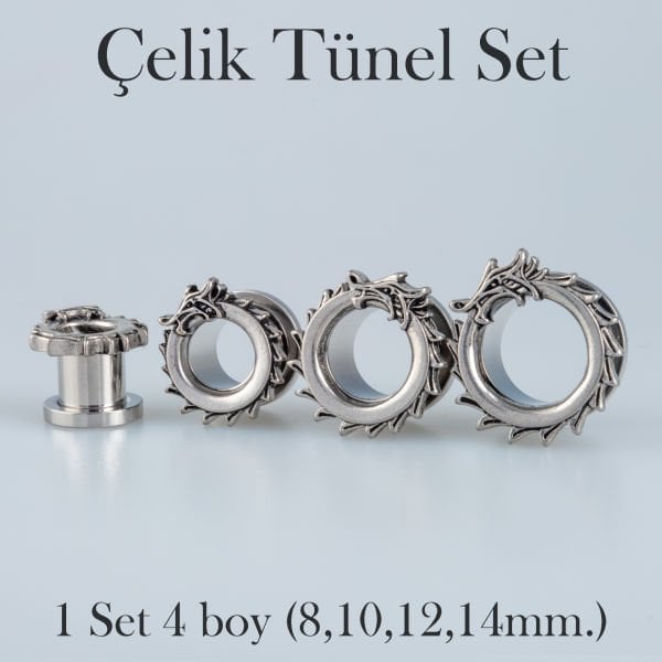 Piercing Çelik Tunel Gotik Ejder 1 Set 4 Boy