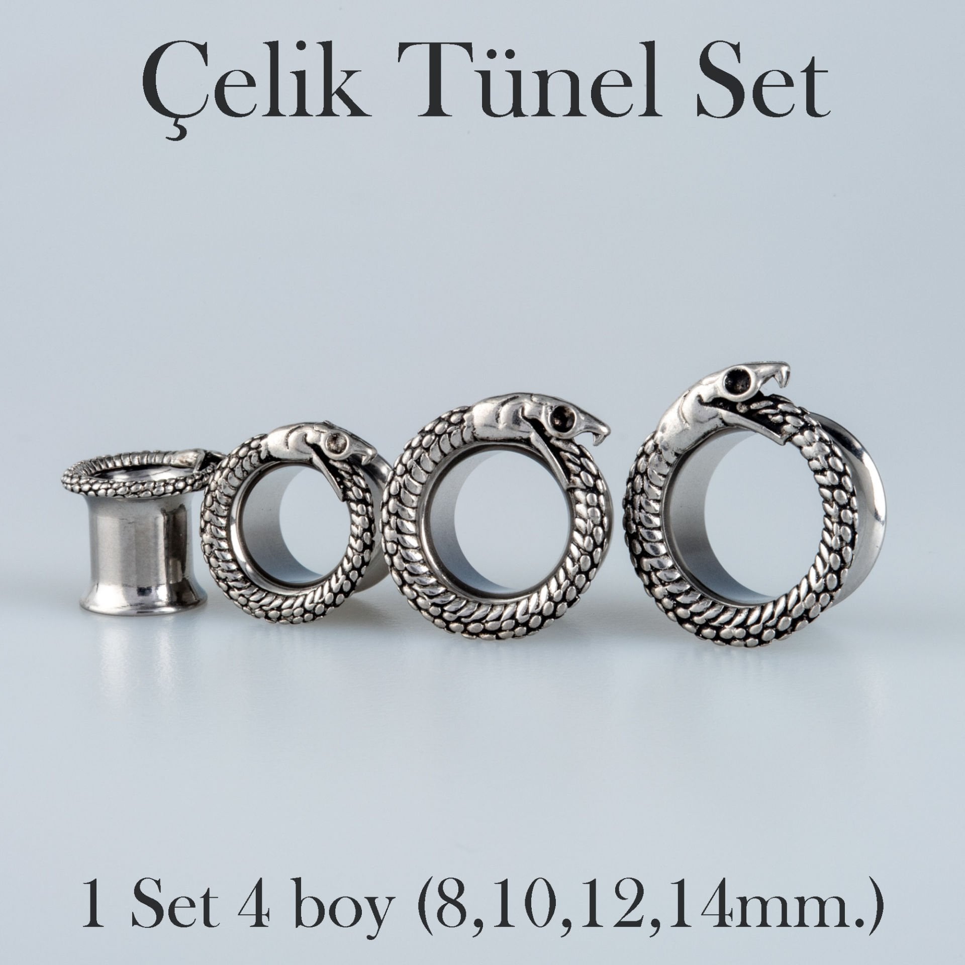 Piercing Çelik Tunel Gotik Yılan 1 Set 4 Boy