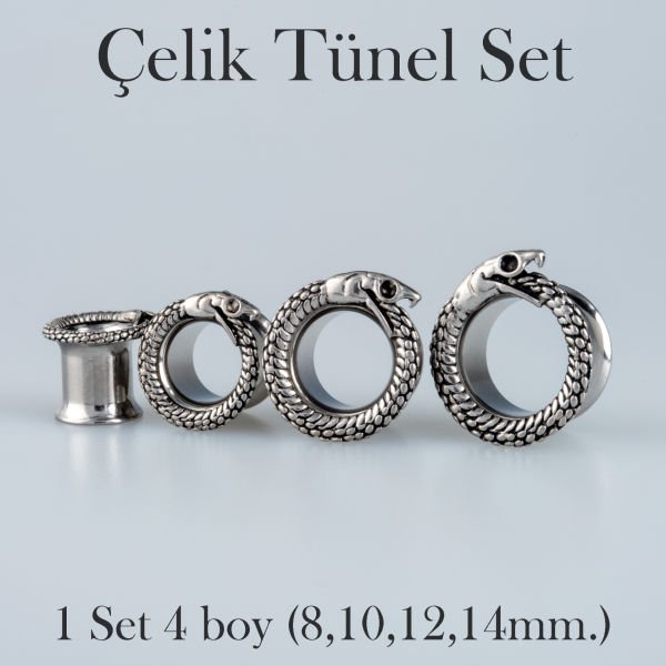Piercing Çelik Tunel Gotik Yılan 1 Set 4 Boy