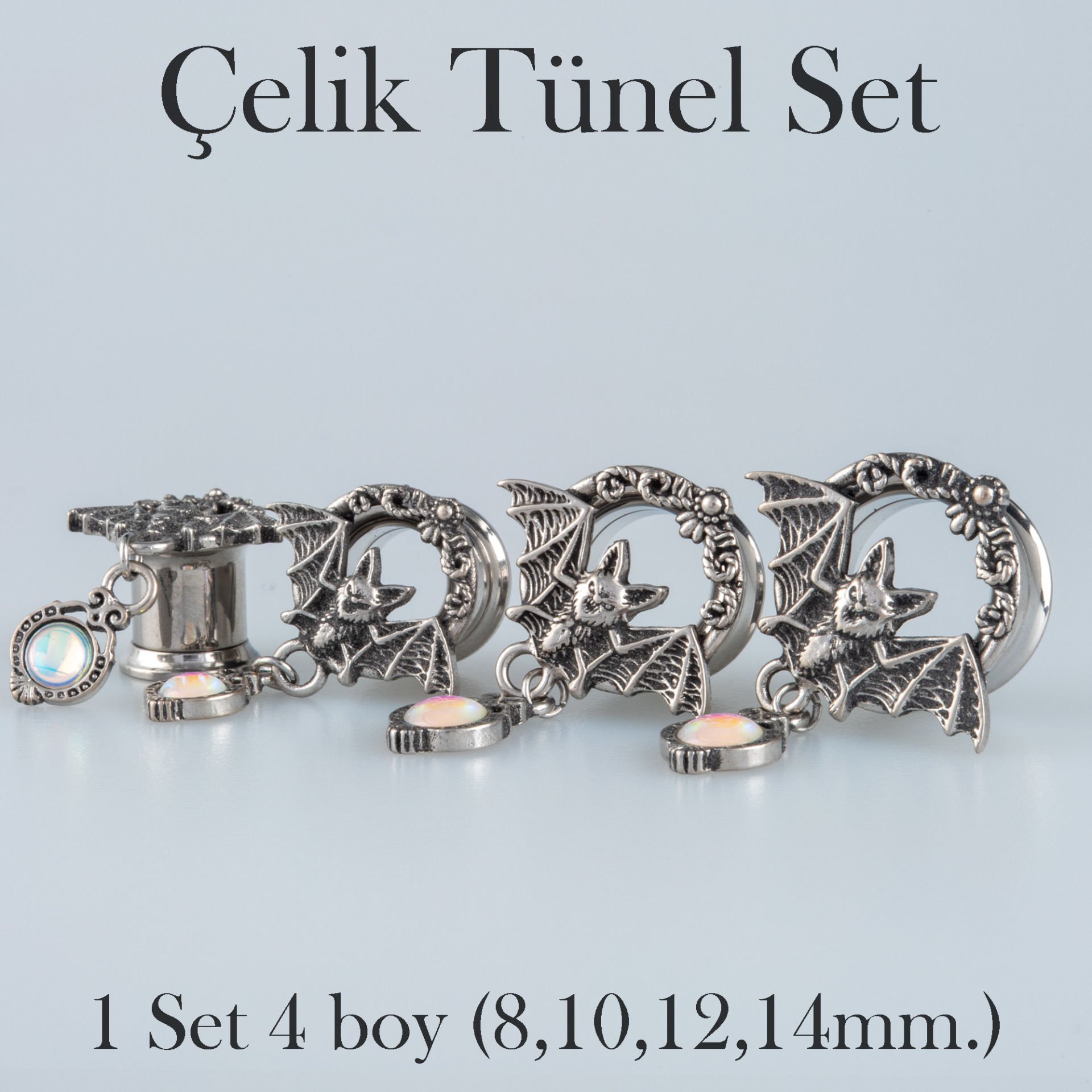 Piercing Çelik Tunel Gotik Yarasa 1 Set 4 Boy