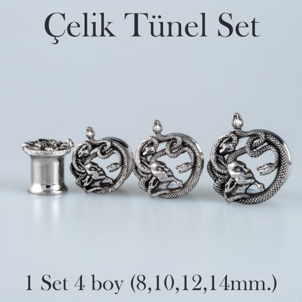 Piercing Çelik Tunel Gotik Medusa 1 Set 4 Boy