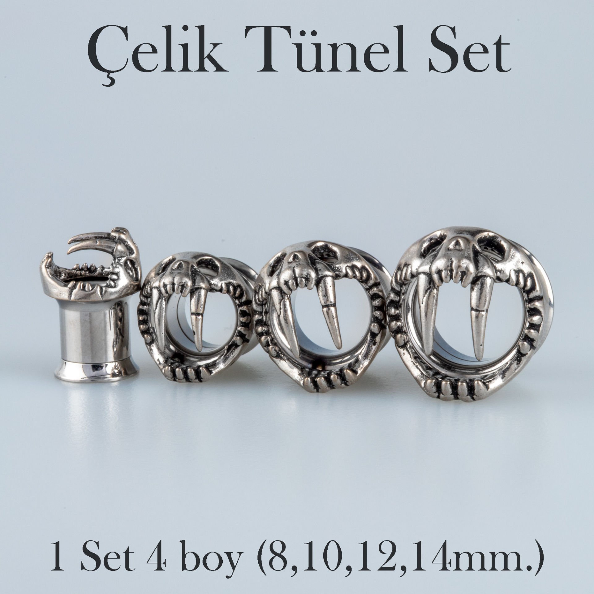 Piercing Çelik Tunel Gotik Deniz Aslanı 1 Set 4 Boy