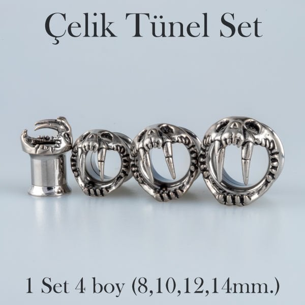 Piercing Çelik Tunel Gotik Deniz Aslanı 1 Set 4 Boy