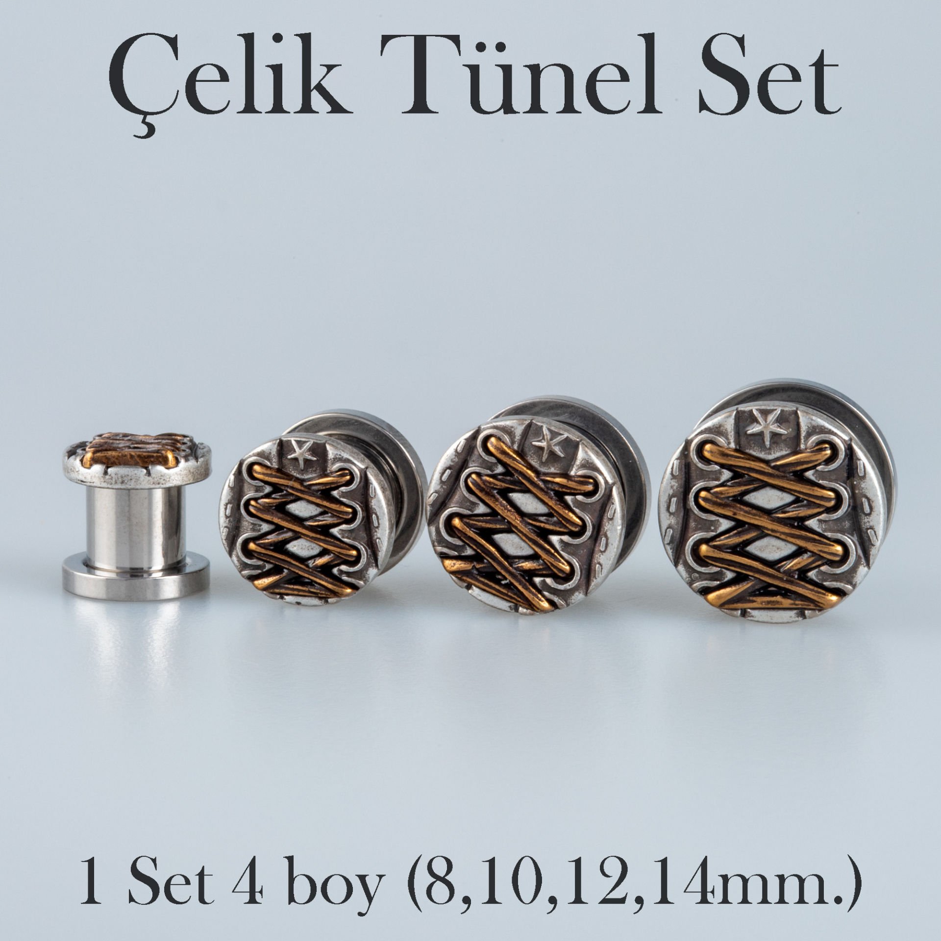 Piercing Çelik Tunel Gotik 1 Set 4 Boy
