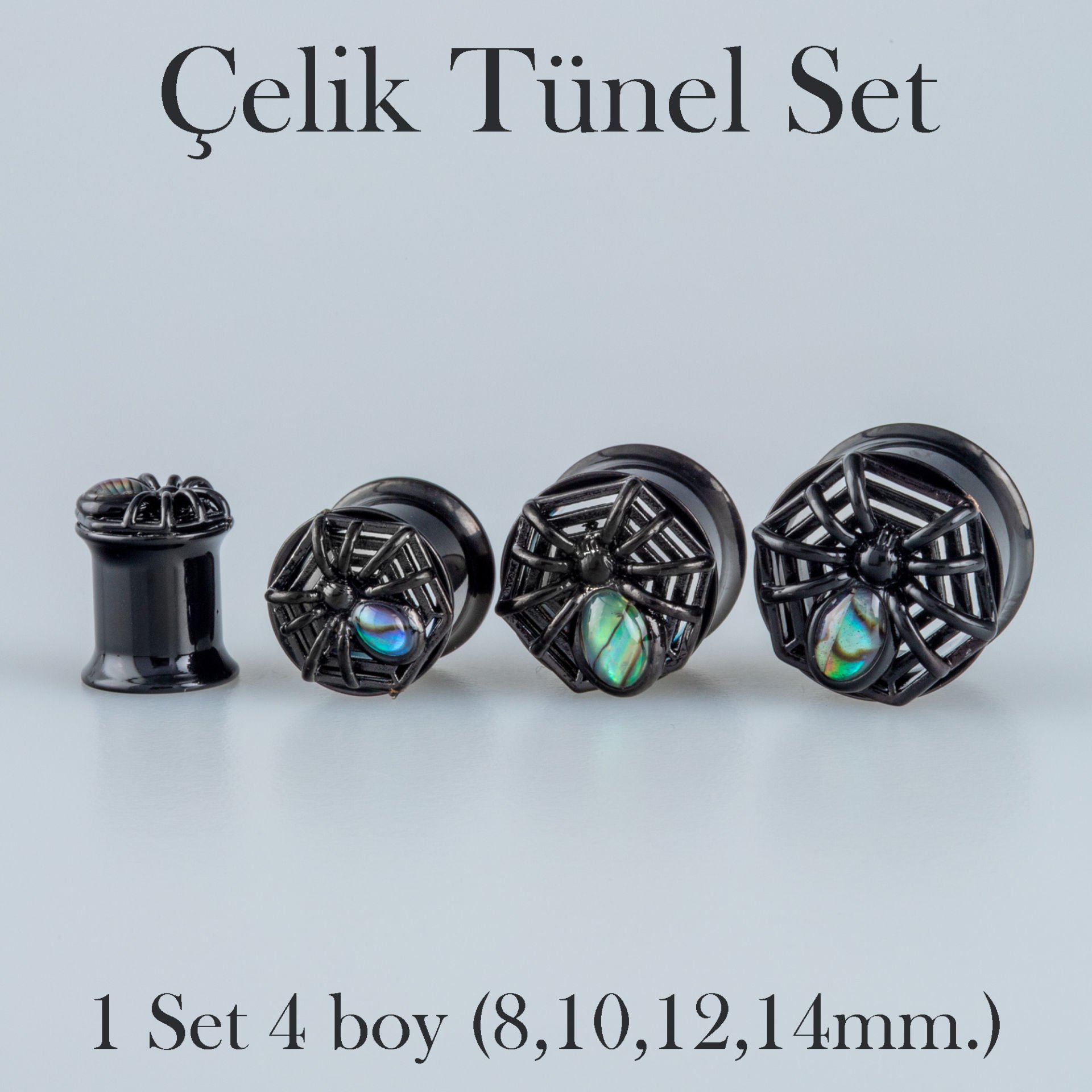 Piercing Çelik Tunel Gotik Örümcek 1 Set 4 Boy