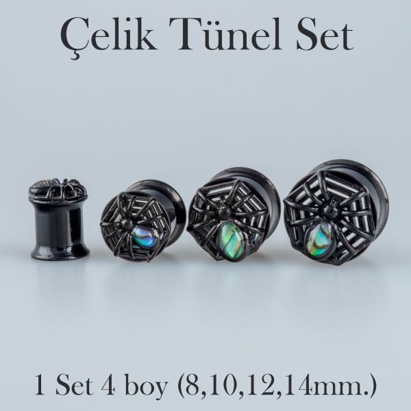 Piercing Çelik Tunel Gotik Örümcek 1 Set 4 Boy