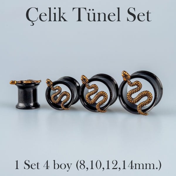 Piercing Çelik Tunel Gotik Yılan 1 Set 4 Boy