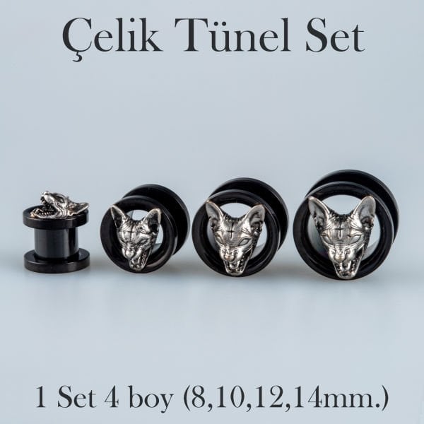 Piercing Çelik Tunel Gotik Yarasa 1 Set 4 Boy