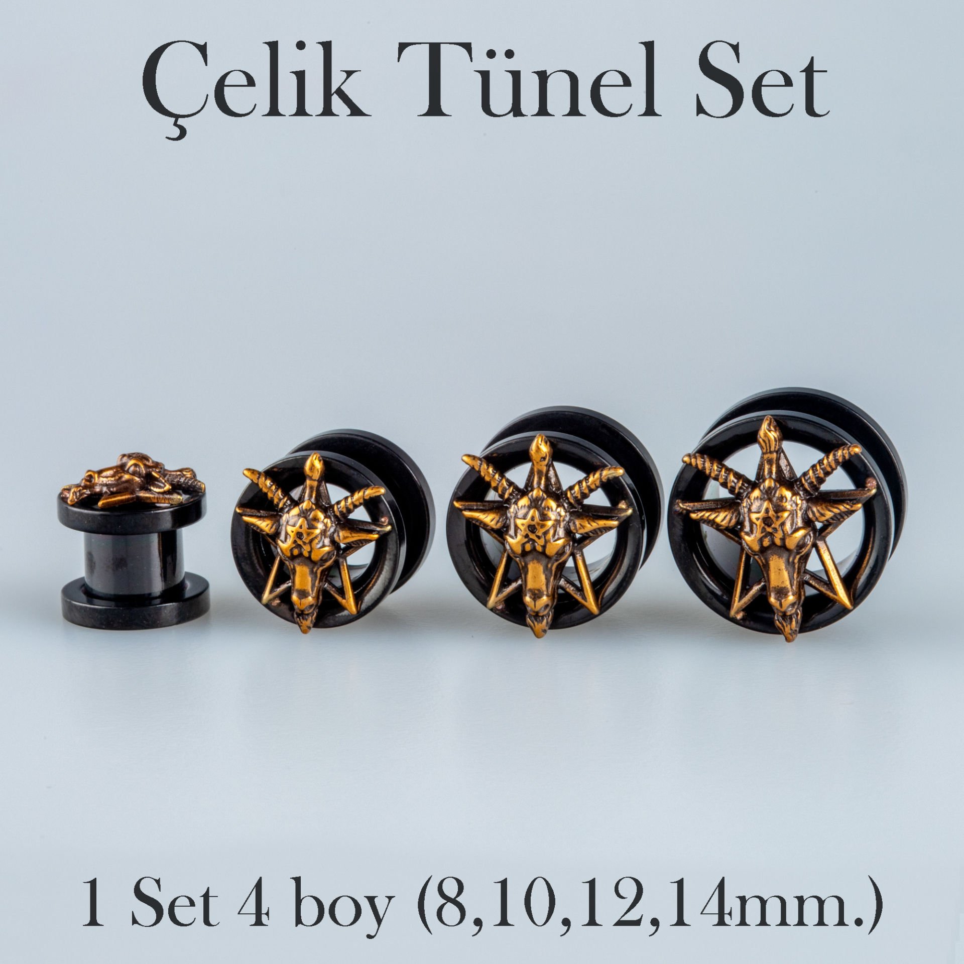 Piercing Çelik Tunel Gotik Pentagram 1 Set 4 Boy