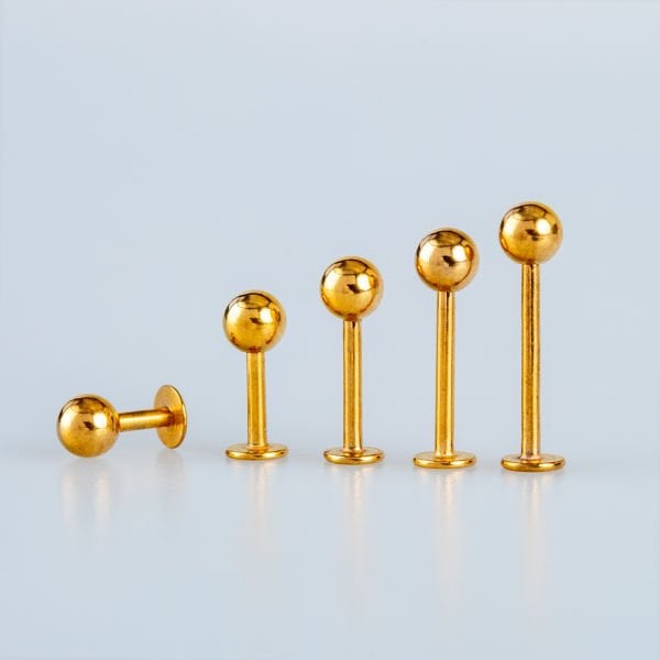 Toptan 316L Çelik Piercing Labret 4mm Top Gold Bar Boyu: 10mm