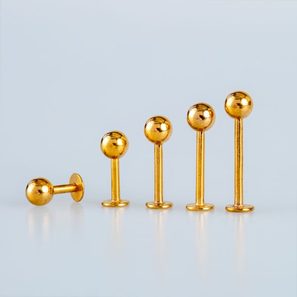 Toptan 316L Çelik Piercing Labret 4mm Top Gold Bar Boyu: 10mm