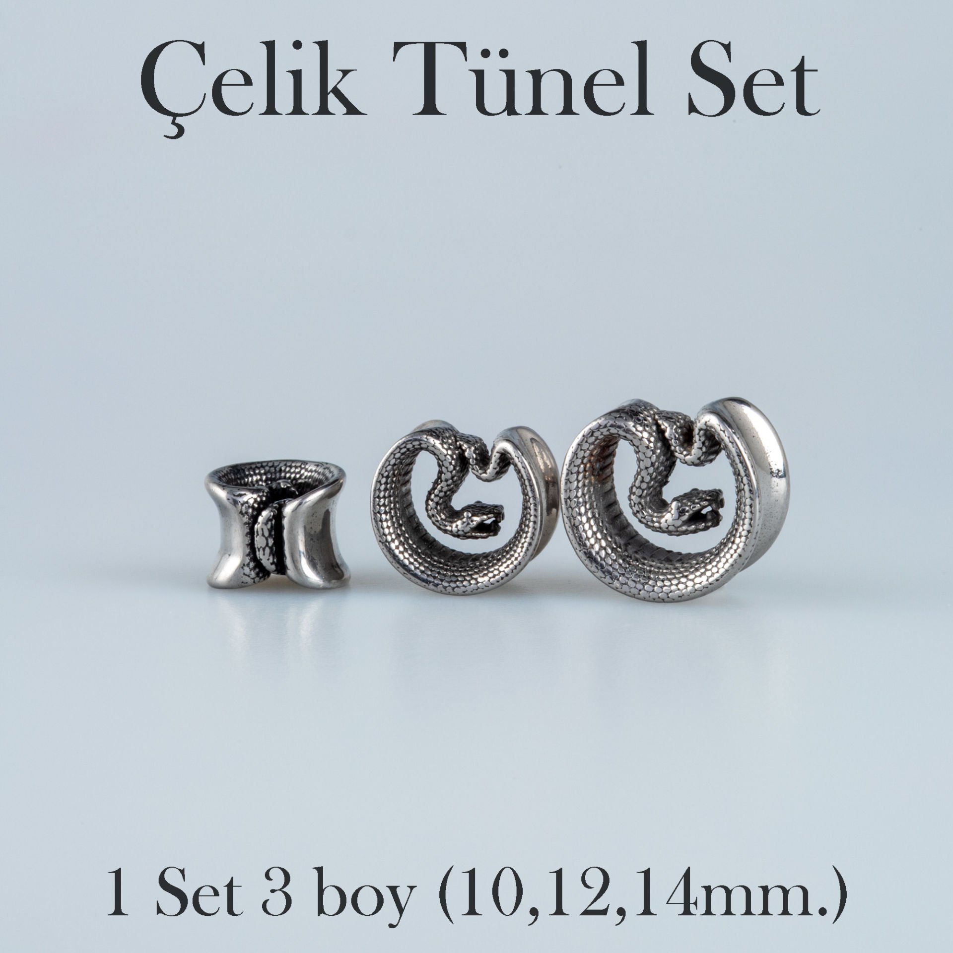 Piercing Çelik Tunel Gotik Yılan 1 Set 3 Boy
