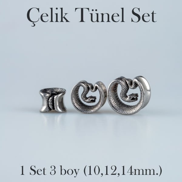 Piercing Çelik Tunel Gotik Yılan 1 Set 3 Boy