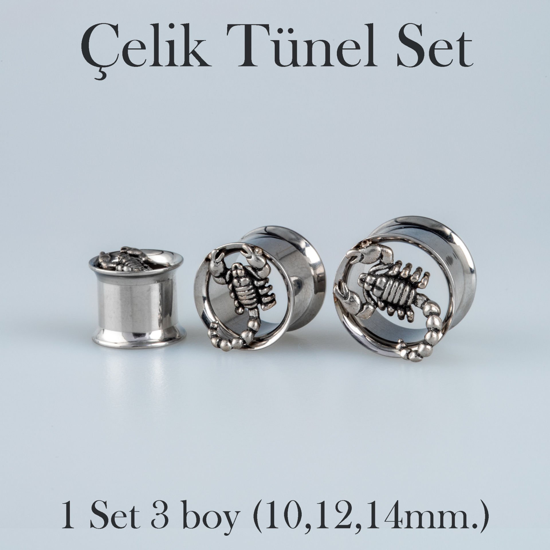 Piercing Çelik Tunel Gotik Akrep 1 Set 3 Boy