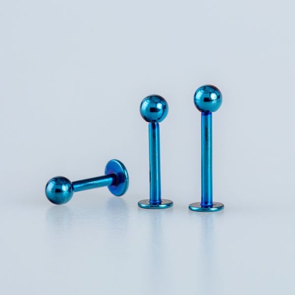 Toptan 316L Çelik Piercing Labret 3mm Top Mavi Bar Boyu: 6mm