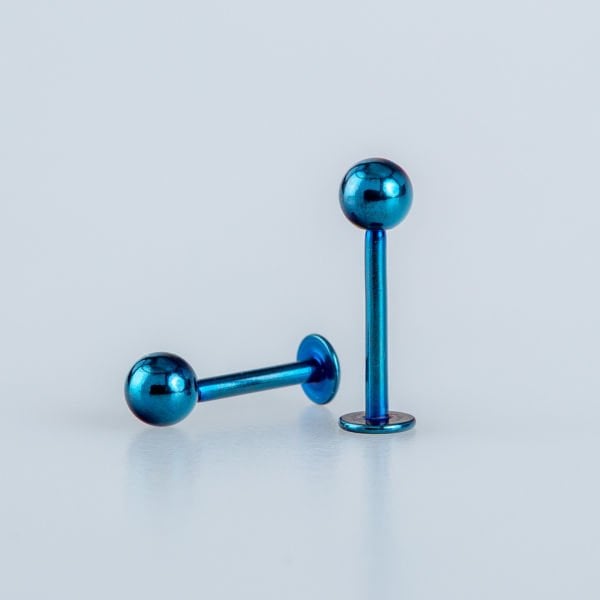 Toptan 316L Çelik Piercing Labret 4mm Top Mavi Bar Boyu: 8mm