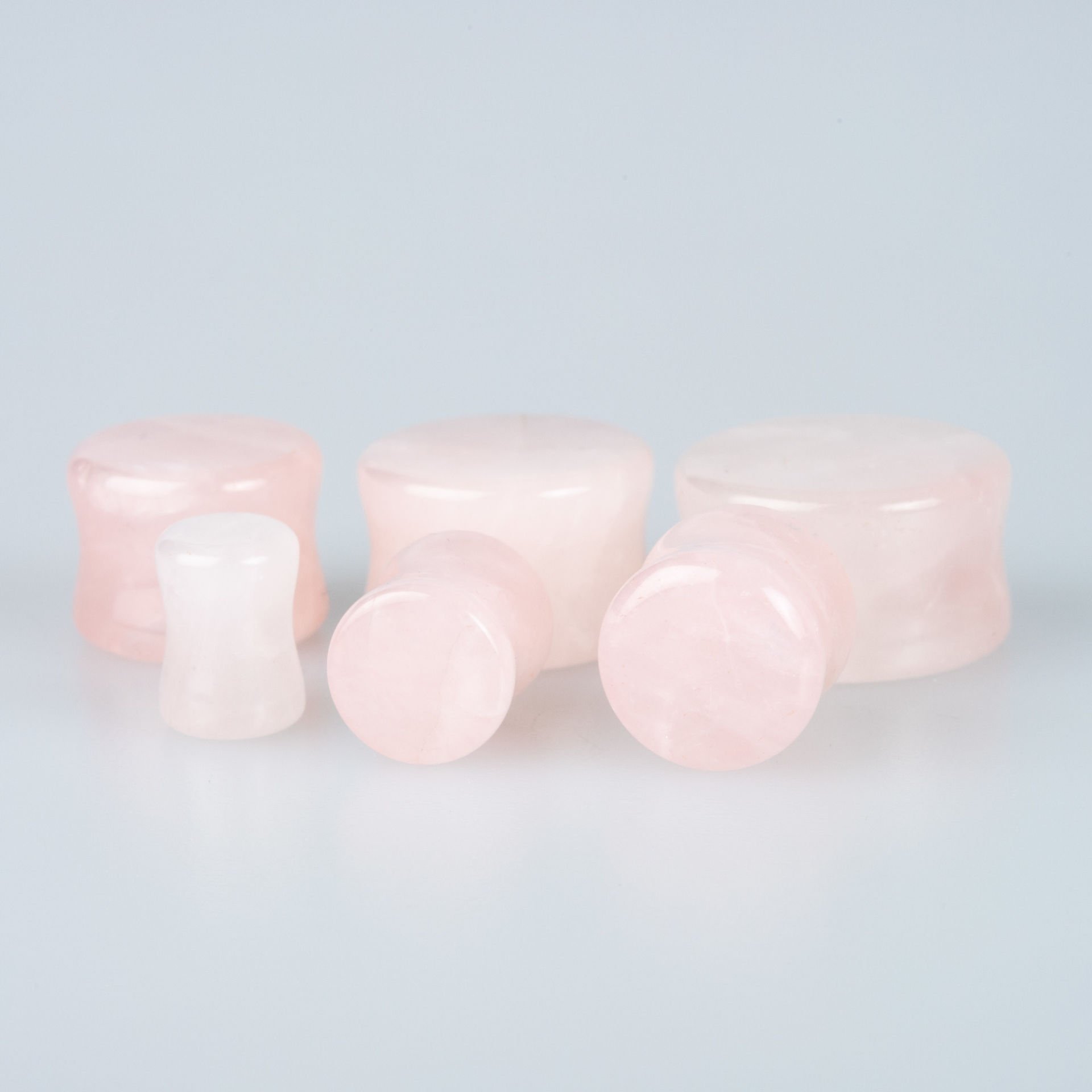 Piercing Tunnel Natural Pink Quartz Stone 1 Set 6 Sizes