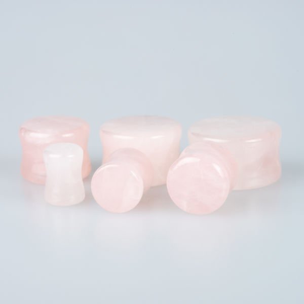 Piercing Tunnel Natural Pink Quartz Stone 1 Set 6 Sizes