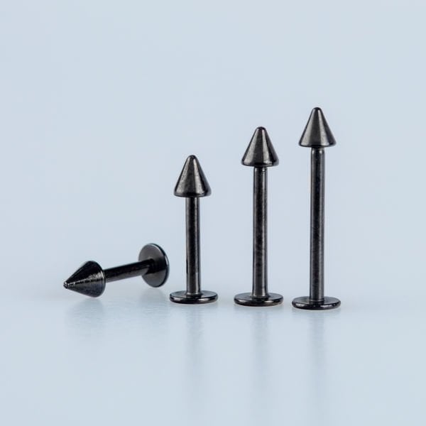 Toptan 316L Çelik Piercing Labret 3mm Spike Siyah Bar Boyu: 6mm