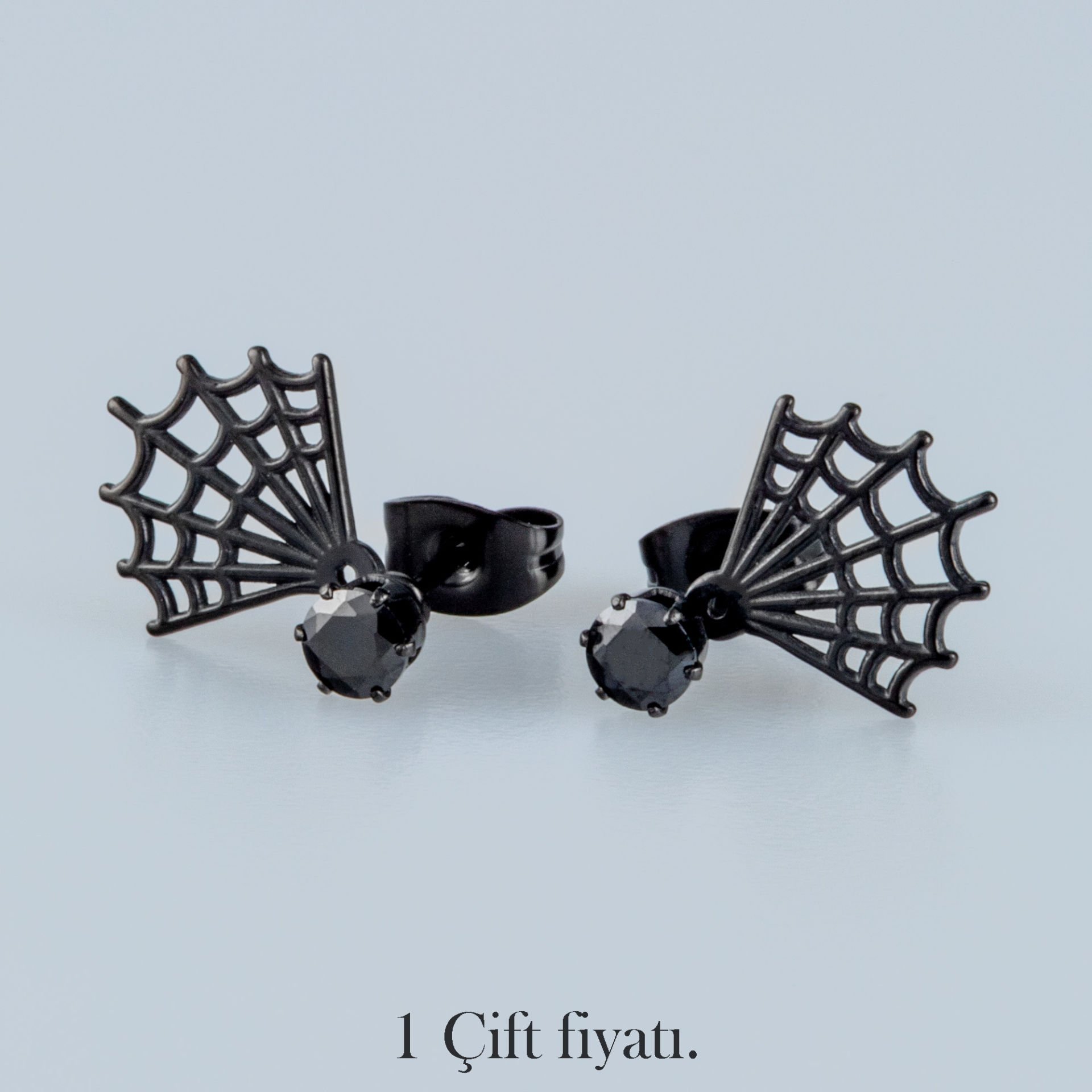 Çelik Küpe Gotik Örümcek Ağı - Çift