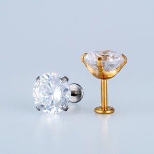 Toptan Piercing Labret 6mm Bar 8mm Yuvarlak Taş Beyaz