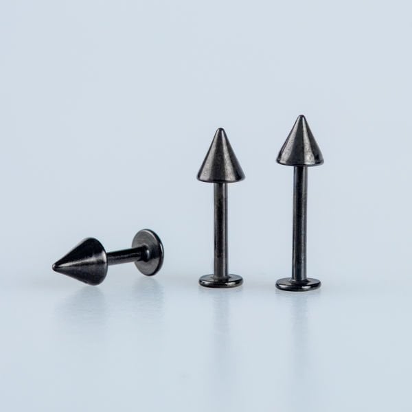 Toptan 316L Çelik Piercing Labret 4mm Spike Siyah Bar Boyu: 6mm