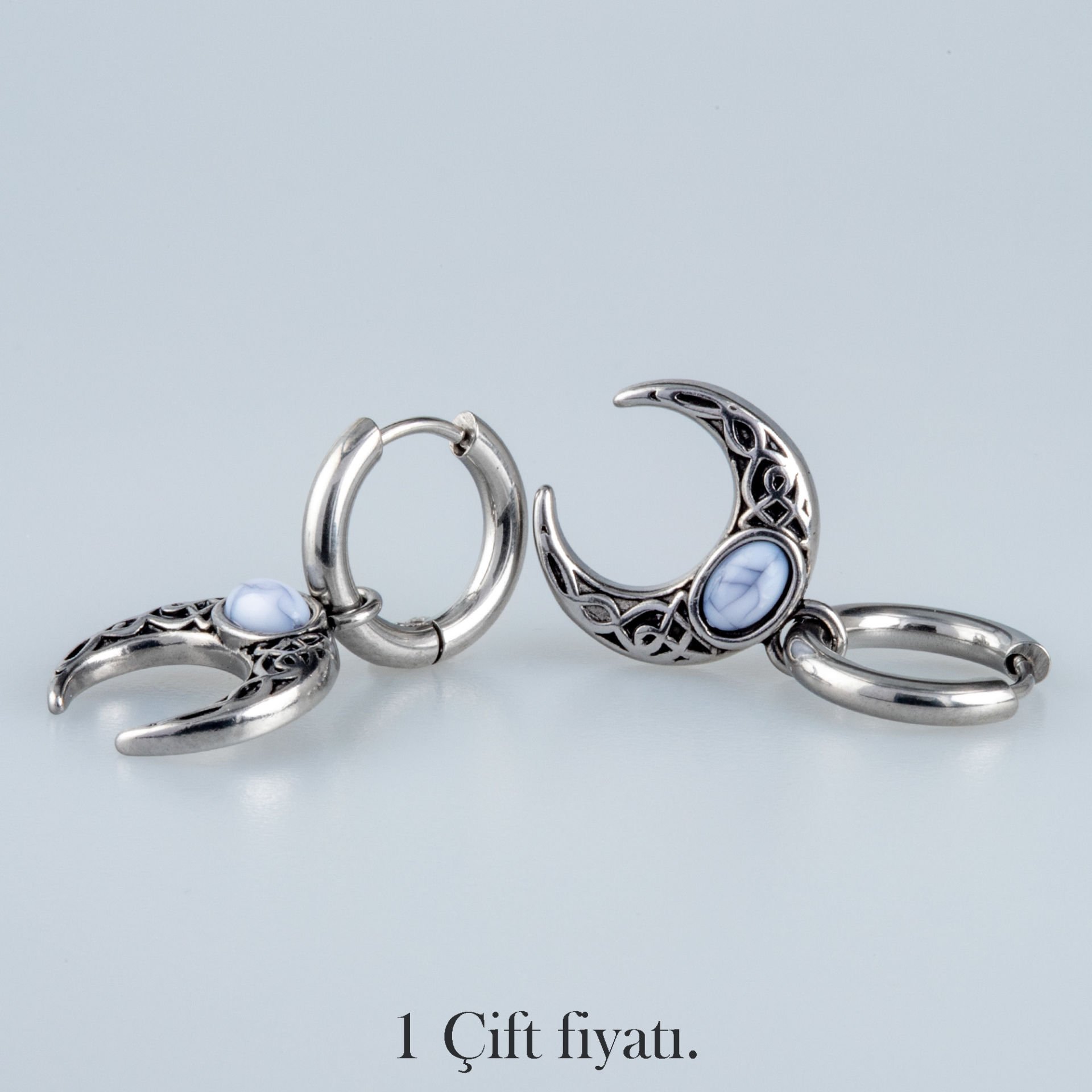 Çelik Küpe Gotik Ay - Çift