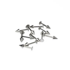 Toptan 316L Çelik Piercing Labret 4mm Spike Bar Boyu: 10mm