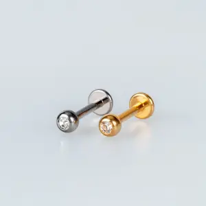 Toptan G23 Titanyum Piercing Labret 3mm Taşlı Top Beyaz 8mm