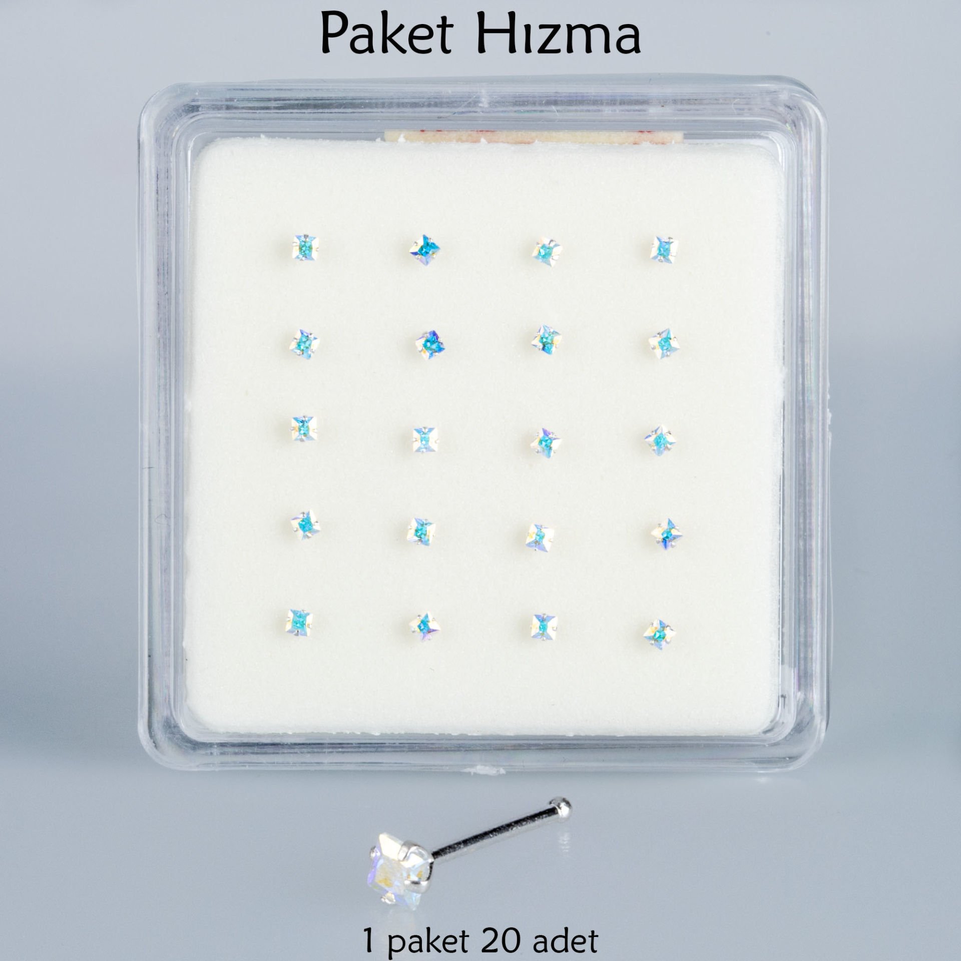 حلقات ثقب الأنف ذات الأحجار المربعة عبوة واحدة مكونة من 20 قطعة