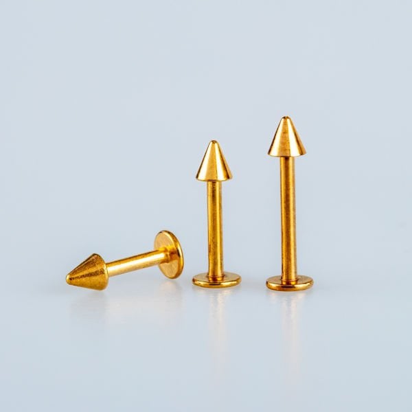 Toptan 316L Çelik Piercing Labret 3mm Spike Gold Bar Boyu: 6mm
