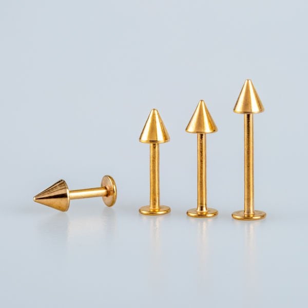 Toptan 316L Çelik Piercing Labret 4mm Spike Gold Bar Boyu: 6mm