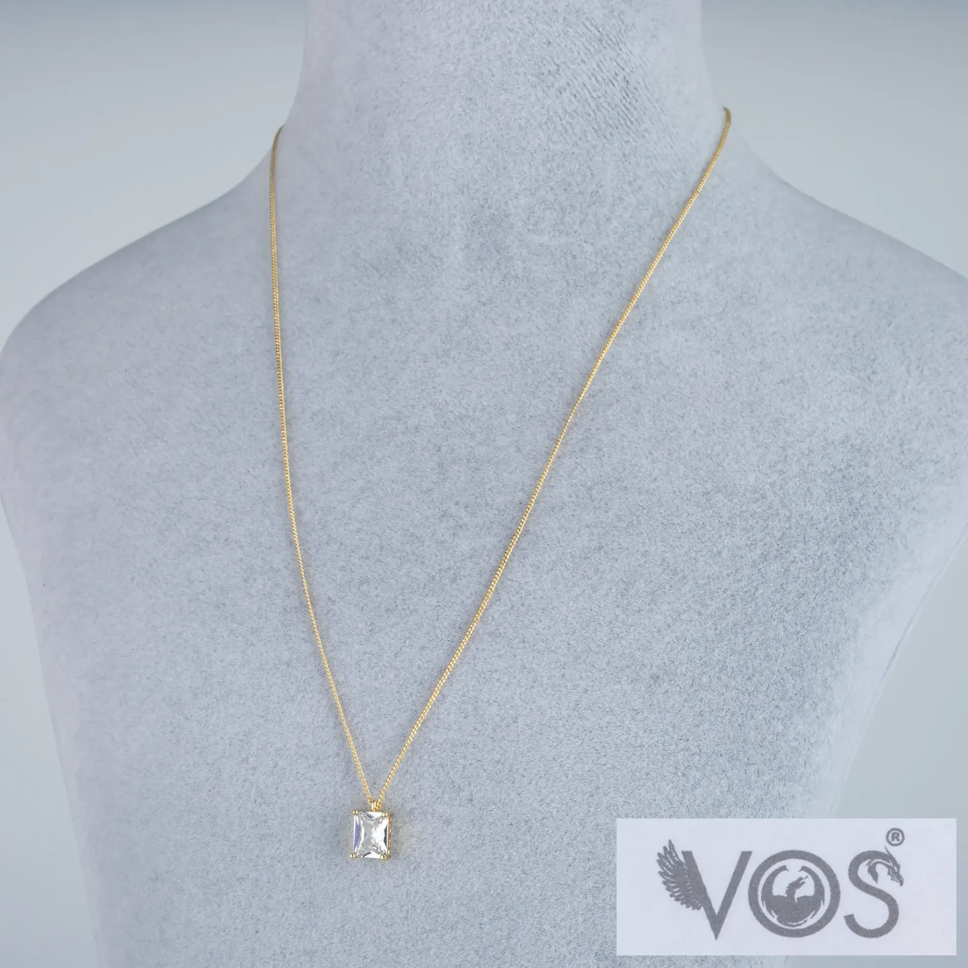 Vos Jewelry 14K dikdörtgen Taşlı Kolye