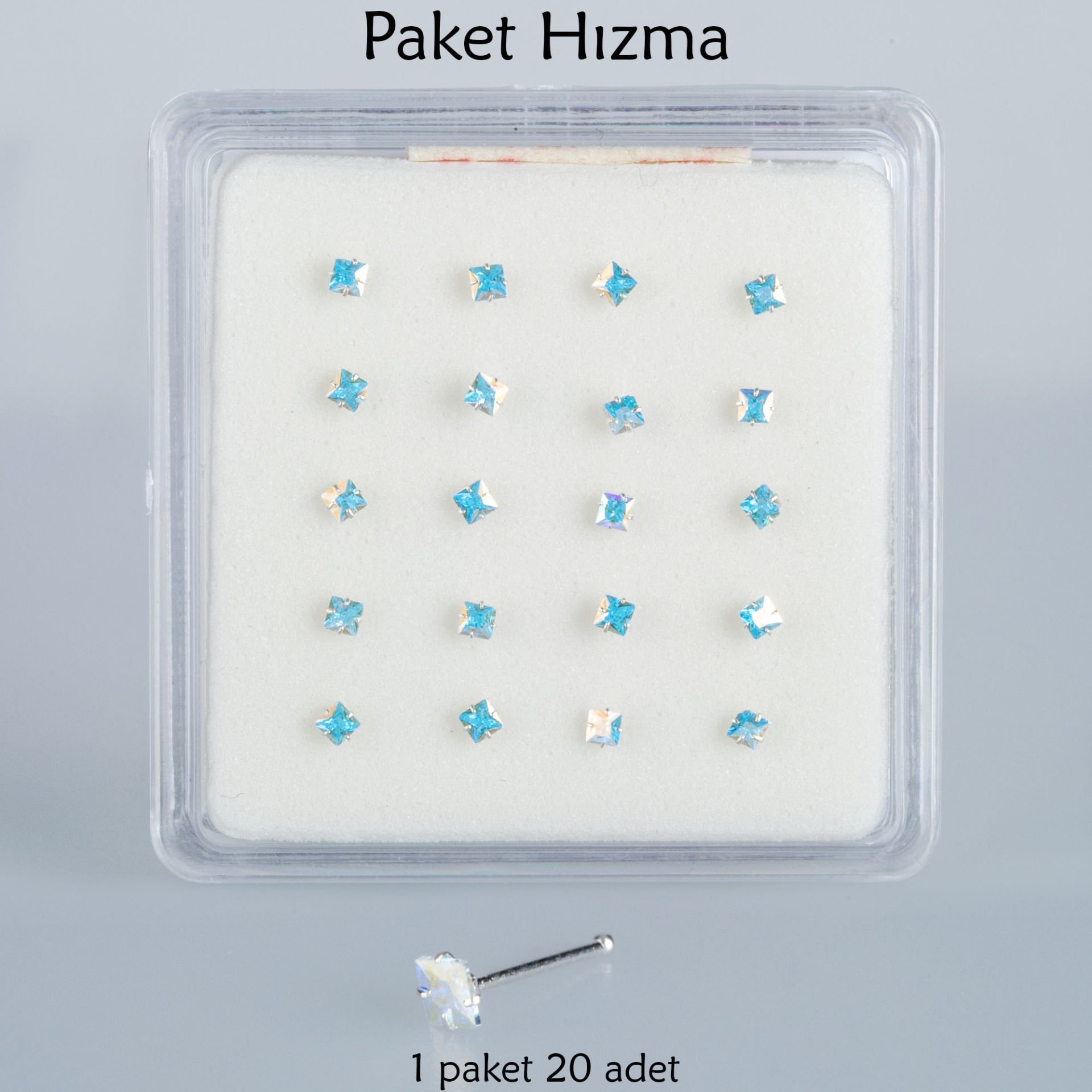 حلقات ثقب الأنف ذات الأحجار المربعة عبوة واحدة مكونة من 20 قطعة