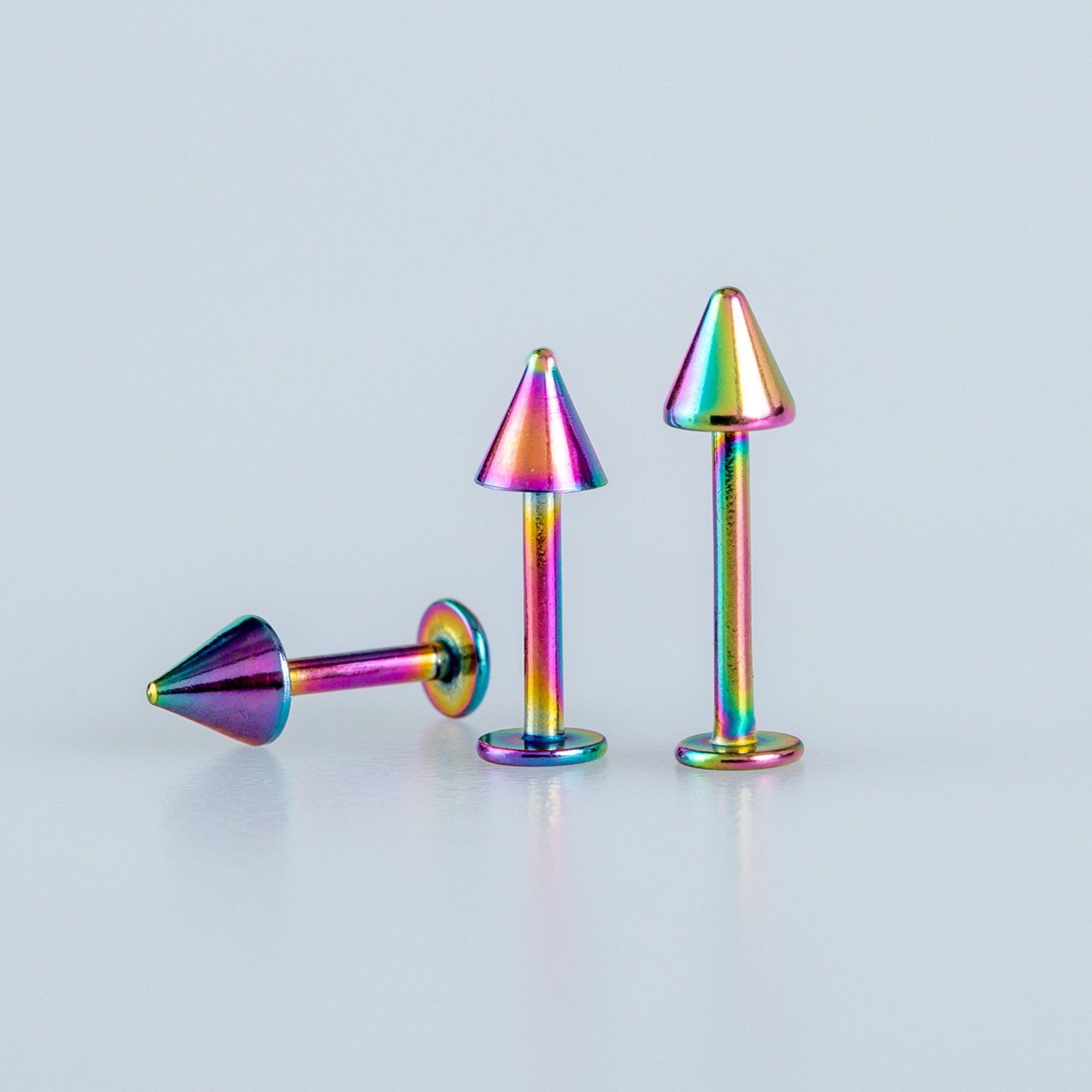 Toptan 316L Çelik Piercing Labret 4mm Spike Rainbow