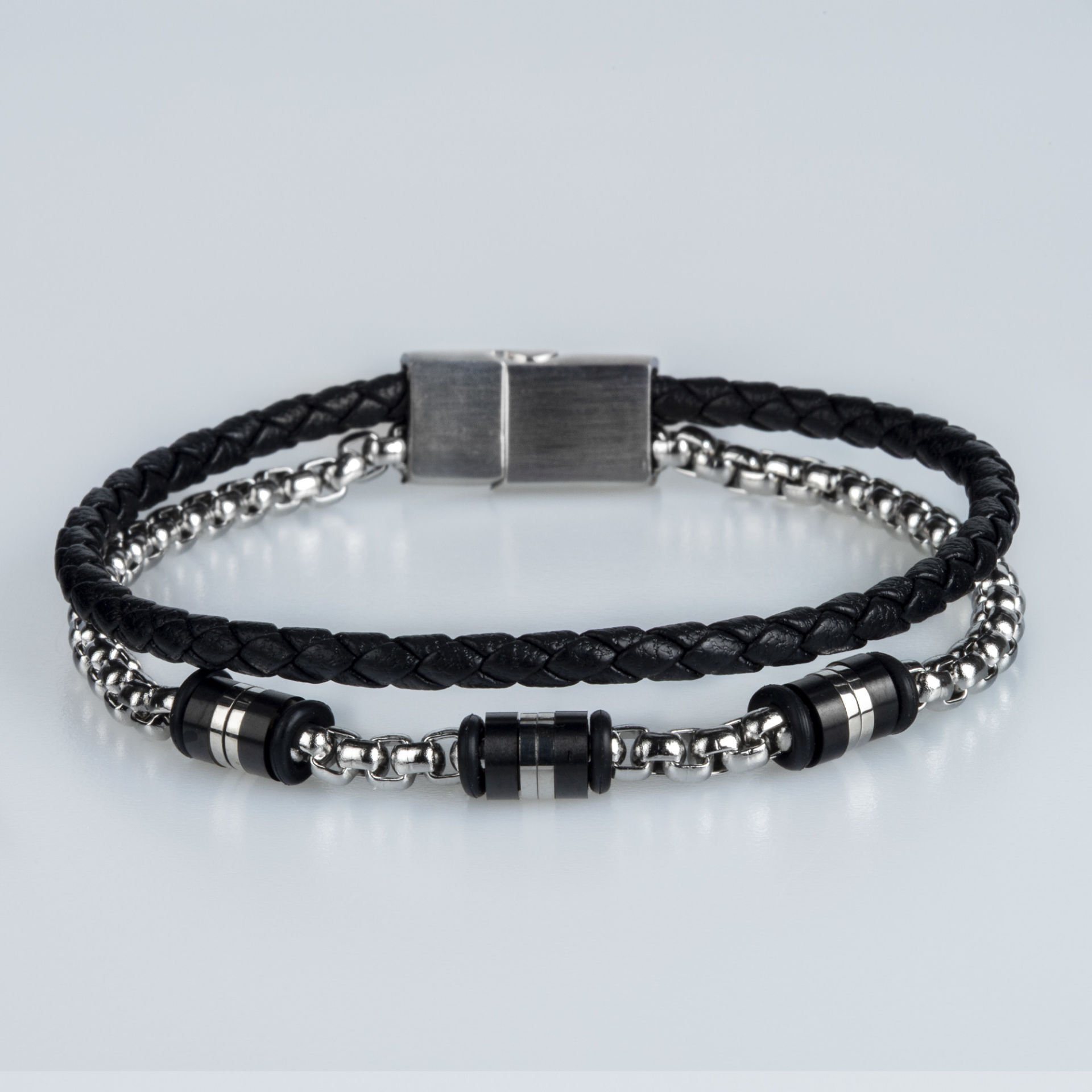 Men's Leather Steel Bracelet