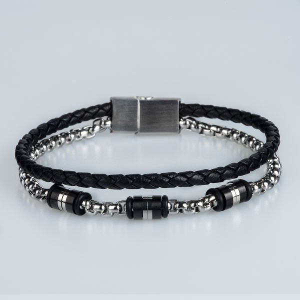 Men's Leather Steel Bracelet