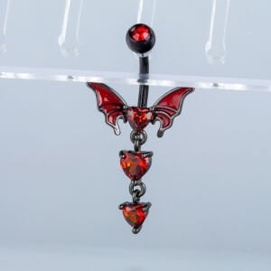 Piercing Göbek Gotik Yarasa Kalp Taş