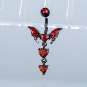 Piercing Göbek Gotik Yarasa Kalp Taş