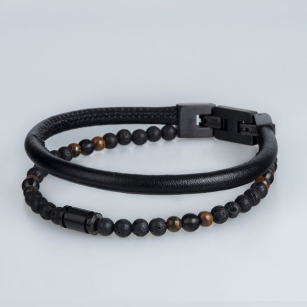 Men's Leather Steel Bracelet