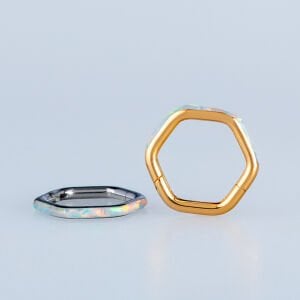 Piercing Çelik Halka Altıgen Segment Opal Taş Sarı