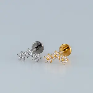Toptan G23 Titanyum Üçlü Çiçek Piercing Beyaz 8mm