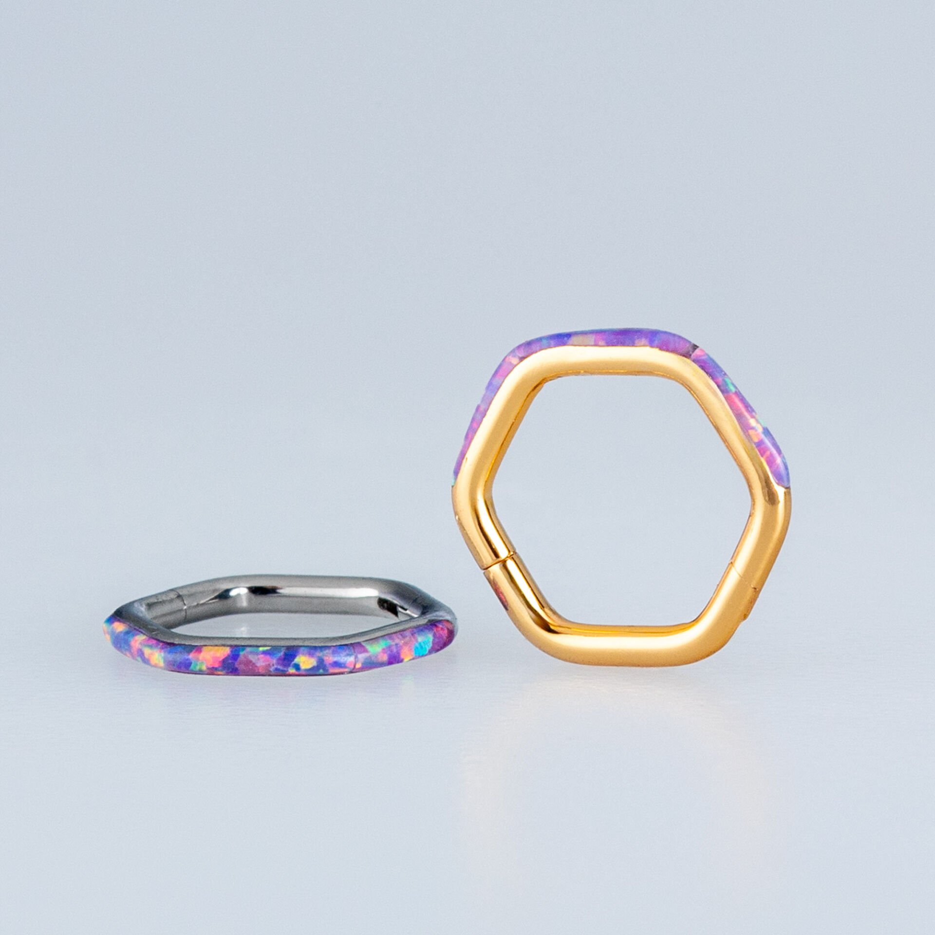 Piercing Çelik Halka Altıgen Segment Opal Taş