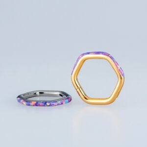 Piercing Çelik Halka Altıgen Segment Opal Taş Sarı