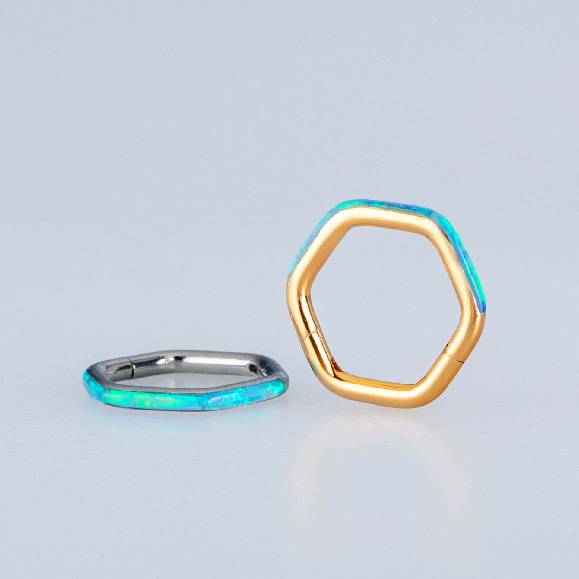 Piercing Çelik Halka Altıgen Segment Opal Taş Beyaz