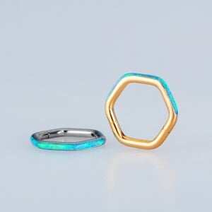Piercing Çelik Halka Altıgen Segment Opal Taş