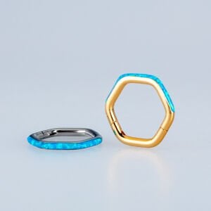 Piercing Çelik Halka Altıgen Segment Opal Taş Beyaz
