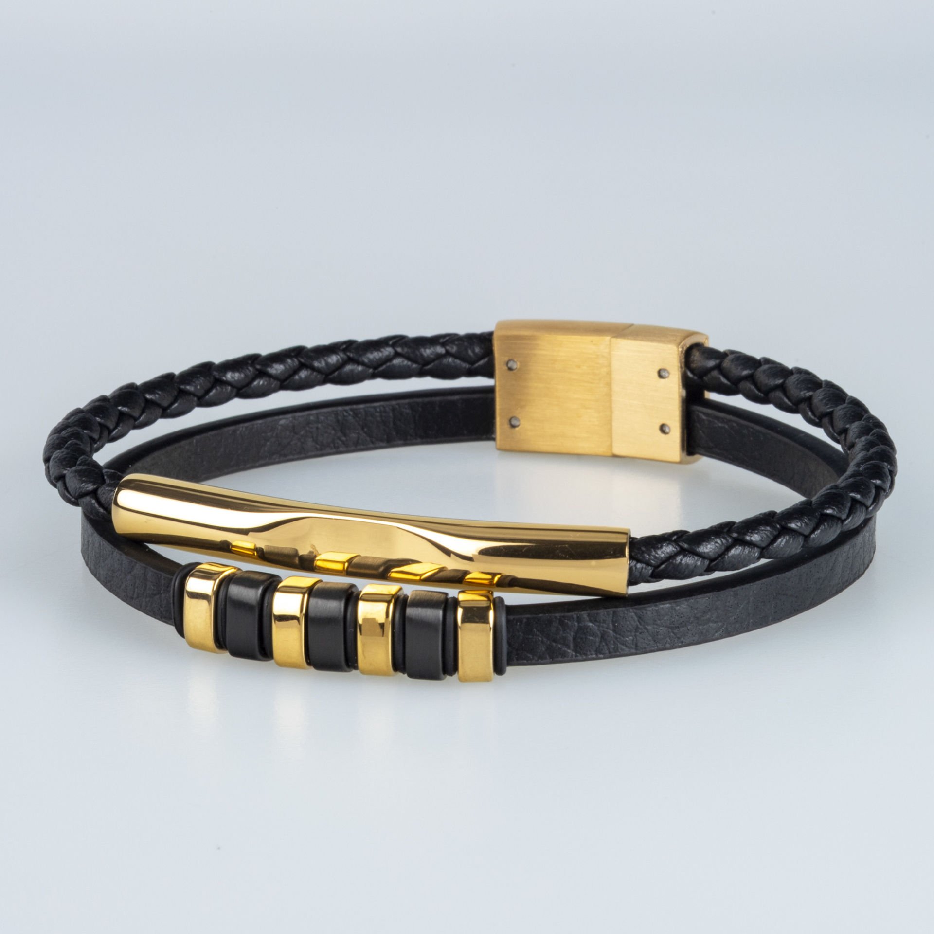 Men's Leather Steel Bracelet