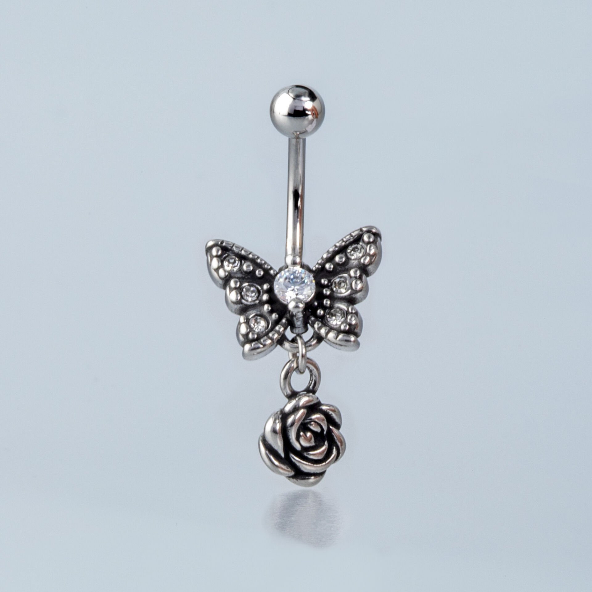 Piercing Çelik Gotik Göbek Kelebek Gül